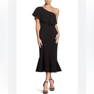 Dress The Population Black Fit and Flare One Shoulder Dress